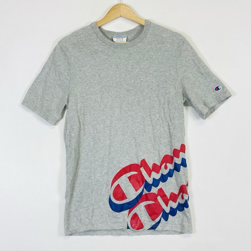 Champion Top Womens Medium Heather Grey Big Logo Athletic‎ T-Shirt Active
